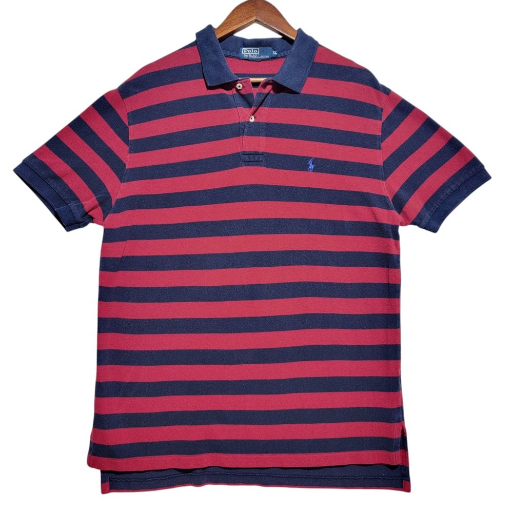 VTG Polo By Ralph Lauren Men's Size XL Shirt Red Blue Stripes Long Sleeve Rugby‎